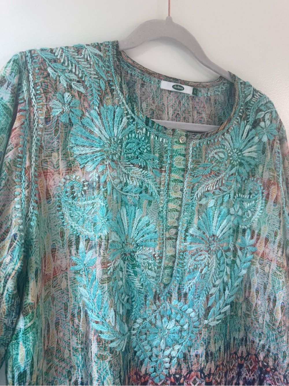 Dolma silk blend embroidered tunic SzL boho - Picture 7 of 13